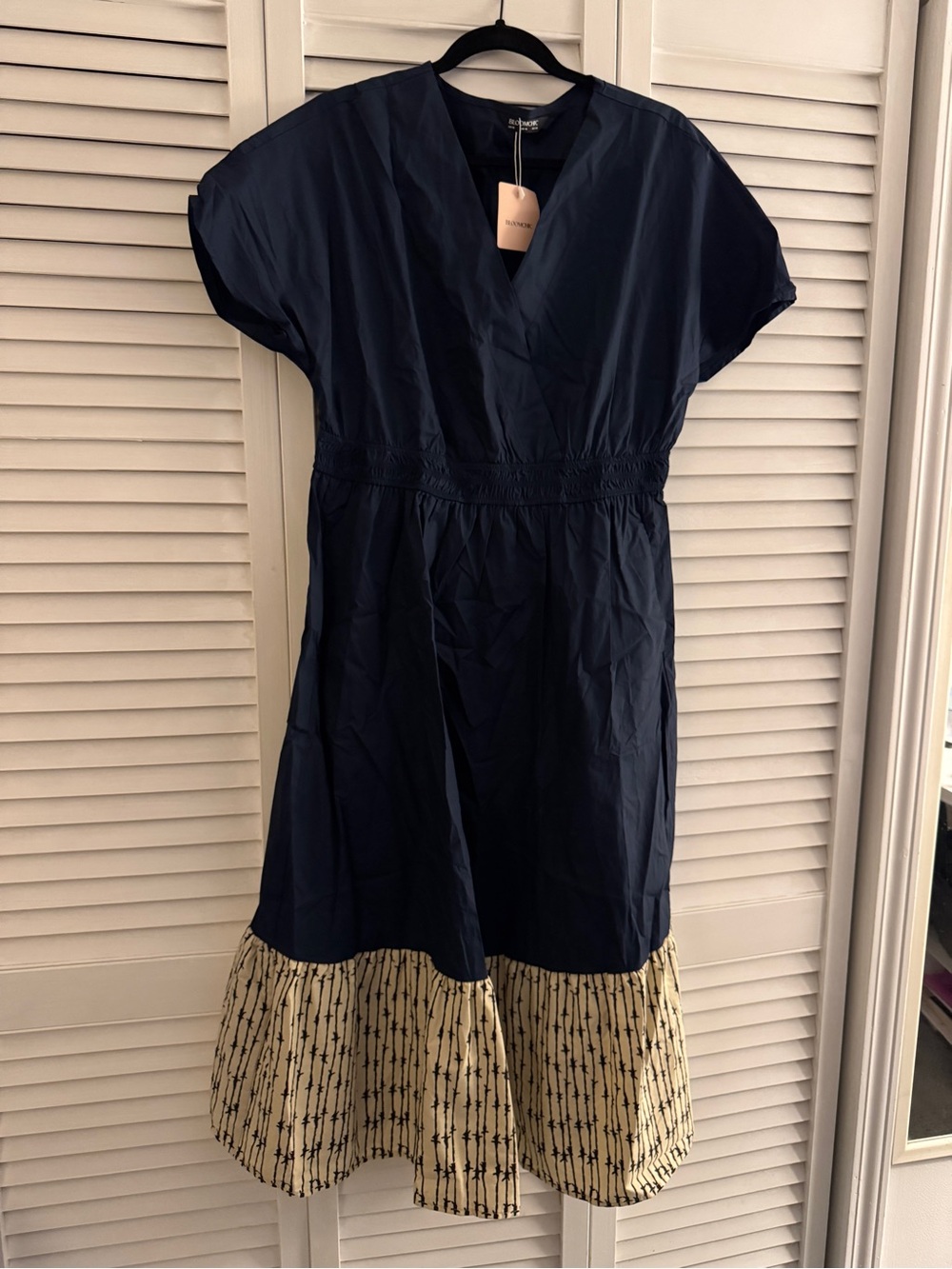 BloomChic Cotton Color Block Cinched-Waist Spliced Midi Dress - Picture 2 of 3